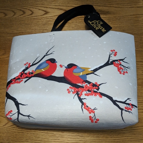 Handbags - Barnes & Noble Red Gold Bird Winter Felt Tote Bag